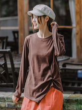 Women Retro Round Neck Loose Casual Bottoming Shirt